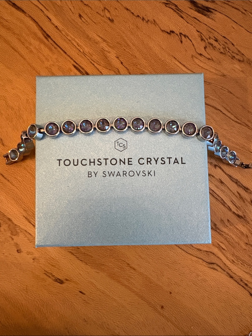 Touchstone Crystal Swarovski Silver Bracelet with Iridescent Blue-Purple Stones - Picture 2 of 3
